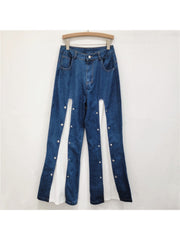 Denim Faux Two-Piece Buckle Reworked Jeans