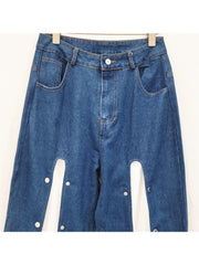 Denim Faux Two-Piece Buckle Reworked Jeans