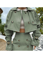 Cargo Lapel Cropped Buckle Coat Skirt Sets