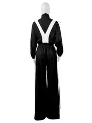 Colorblock Zipper Coat Wide Leg Pant Sets