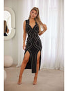 Rhinestones Split Hem Sleeveless Maxi Dress