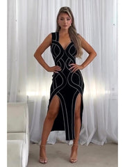 Rhinestones Split Hem Sleeveless Maxi Dress