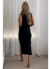 Rhinestones Split Hem Sleeveless Maxi Dress