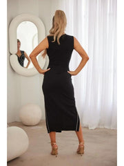 Rhinestones Split Hem Sleeveless Maxi Dress