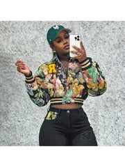 Embroidery Floral Lapel Bomber Jacket