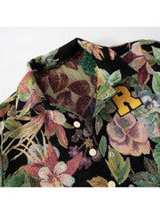 Embroidery Floral Lapel Bomber Jacket