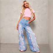 Sweet Gradient Ribbon Bow Wide Leg Jeans