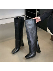 Modernist Solid Square Toe High Boots