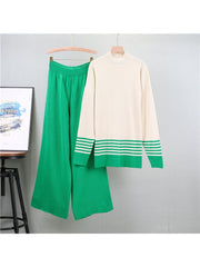 Colorblock Striped Loose Sweater Sets