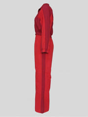 Colorblock Zipper Lapel Straight Pant Sets