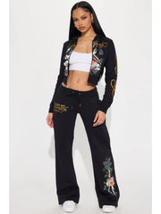 Swallow Bird Cropped Hooded Pant Sets