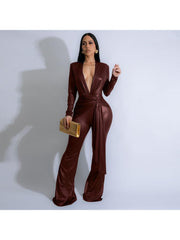 Metallic Knot Deep V Neck Ribbons Jumpsuits