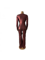 Metallic Knot Deep V Neck Ribbons Jumpsuits