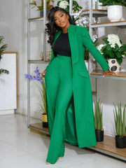 Plain Tailored Collar Long Blazers Pant Sets