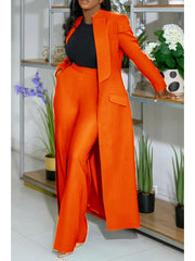 Plain Tailored Collar Long Blazers Pant Sets