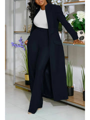 Plain Tailored Collar Long Blazers Pant Sets