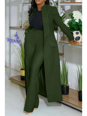 Plain Tailored Collar Long Blazers Pant Sets