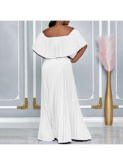 Plain Color Pleated Off Shoulder Maxi Dress