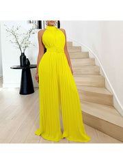 Sleeveless Ruched Wide Leg Jumpsuits With Belt