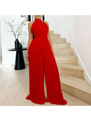 Sleeveless Ruched Wide Leg Jumpsuits With Belt