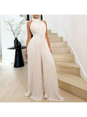 Sleeveless Ruched Wide Leg Jumpsuits With Belt