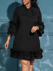 Ruffle Lace Up Frill Sleeve Ruched Mini Dress