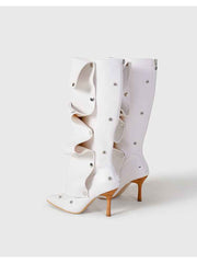 Solid Color Ruched Buckle-loop Boots