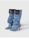 Solid Color Ruched Buckle-loop Boots
