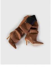 Solid Color Ruched Buckle-loop Boots