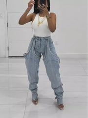Irregular Denim Patchwork Streetwear Jeans