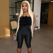 Fake Fur Tube Bodycon Capri Pants Sets