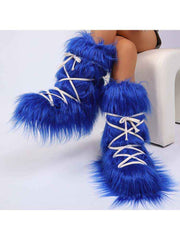 Fake Fur Plush Tie-wrap Flat Heel Snow Boots