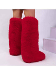 Fake Fur Plain Thigh-High Fluff Snow Boots