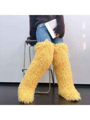 Fluffy Plain Color Fur Over-the-Knee Boots