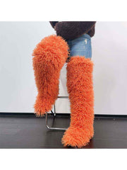 Fluffy Plain Color Fur Over-the-Knee Boots
