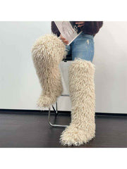Fluffy Plain Color Fur Over-the-Knee Boots