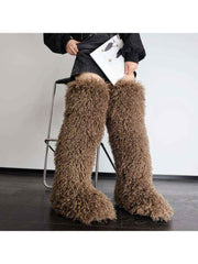 Fluffy Plain Color Fur Over-the-Knee Boots