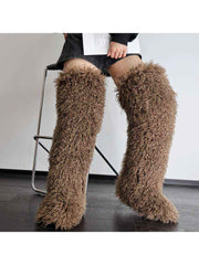 Fluffy Plain Color Fur Over-the-Knee Boots