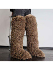 Fluffy Plain Color Fur Over-the-Knee Boots