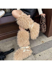 Fluffy Rivet Belt Buckle Fur Snow Boots