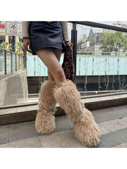 Fluffy Rivet Belt Buckle Fur Snow Boots
