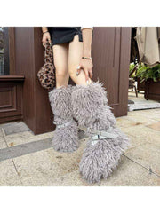 Fluffy Rivet Belt Buckle Fur Snow Boots