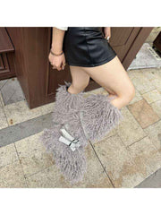 Fluffy Rivet Belt Buckle Fur Snow Boots