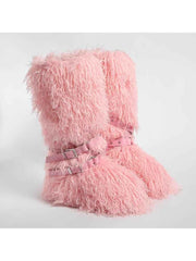 Fluffy Rivet Belt Buckle Fur Snow Boots