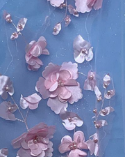 Sky Blue Off-Shoulder Pink Floral Bow Ball Gown Quinceañera Dress