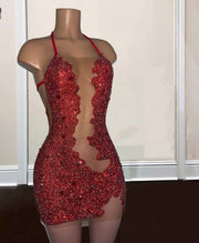Red Diamond Prom Dresses Spaghetti Straps Rhinestone Women Birthday Party Gowns Vestidos De Graduación