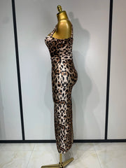 Jamila sleeveless leopard print bodycon mini dress with a form-fitting silhouette for a sexy party look.