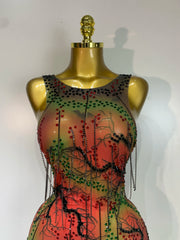 Rhiona sheer mesh bodysuit with sparkling diamond chain details for a bold, glamorous party look