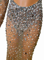Carmela Sexy Full Rhinestone Mesh Sheer Long Sleeve Bodycon Dress