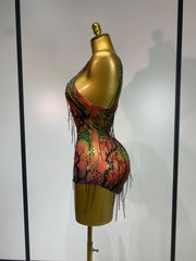 Rhiona sheer mesh bodysuit with sparkling diamond chain details for a bold, glamorous party look